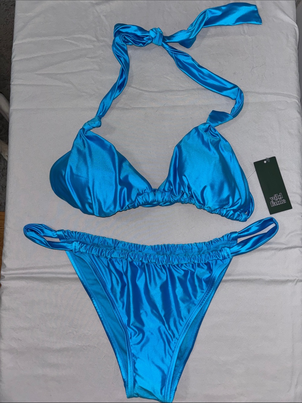 NWT wild fable Shiny Blue Satin Triangle Bikini Set